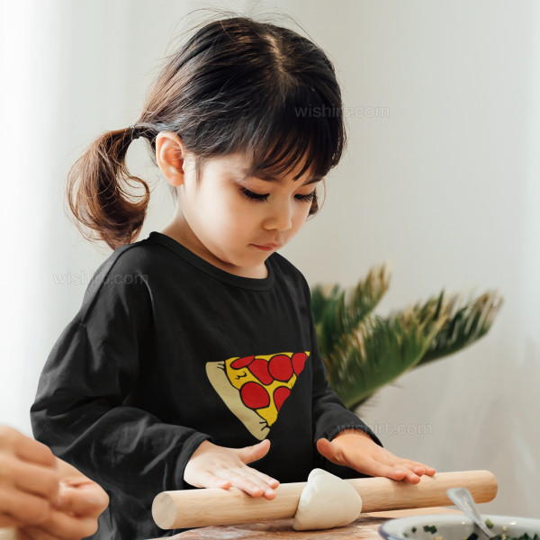 T-shirts Manga Comprida a Combinar para Mãe e Filha Pizza