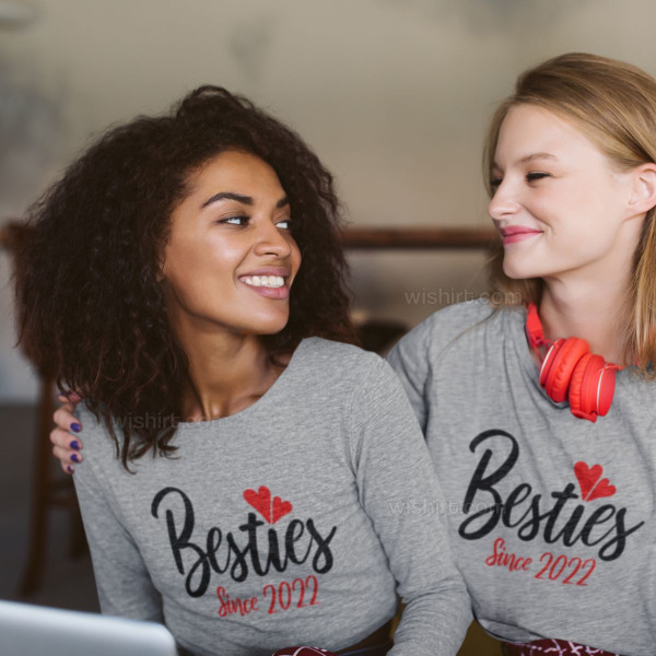 T-shirt Manga Comprida Mulher Besties Since - Personalizável