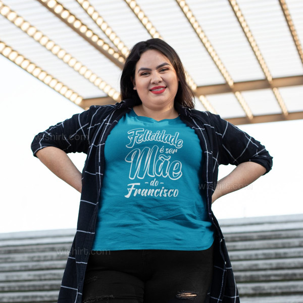 T-shirt Plus Size Felicidade é ser Mãe Nomes Personalizáveis