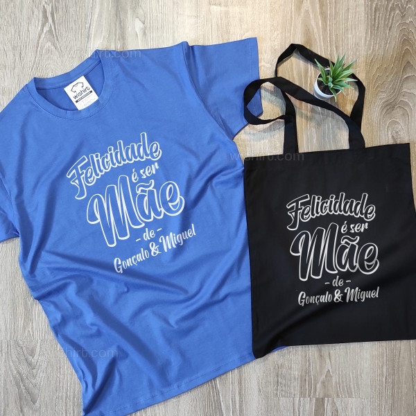 Felicidade é ser Mãe Plus Size T-shirt - Custom Kids Name