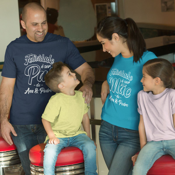 T-shirt Felicidade é ser Pai - Nomes Filhos Personalizáveis