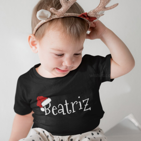 T-shirt Gorro Pai Natal com Nome Personalizável para Bebé
