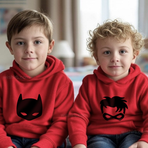 Batkid and Sidekick Matching Hoodie Set for Brothers