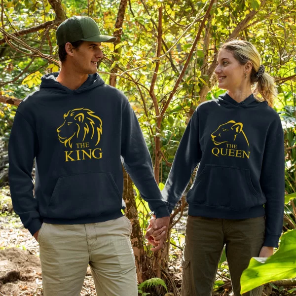 The Queen The King Lion Matching Hoodies for Couples
